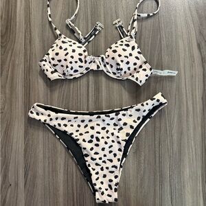 SHEIN Cream and Black Polka Dot Bikini